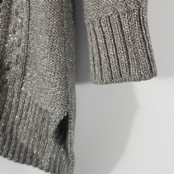 New York & Company Cowl Neck Knot Sweater. Sparkly Gray. Side Slits. Size M. - Picture 5 of 8